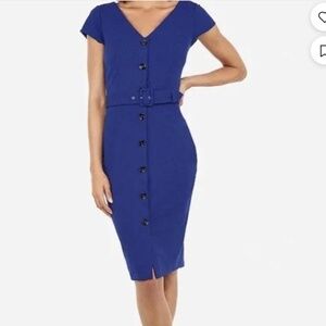 Express Belted Bodycon Dress in Royal Blue